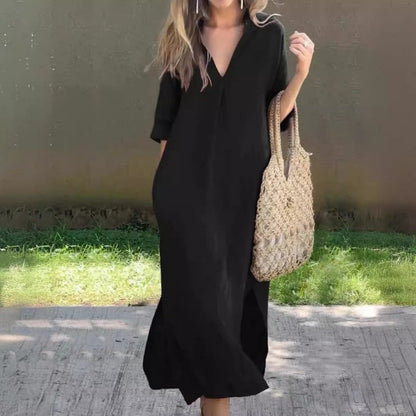 SL | Robe en lin avec décolleté en V et poche