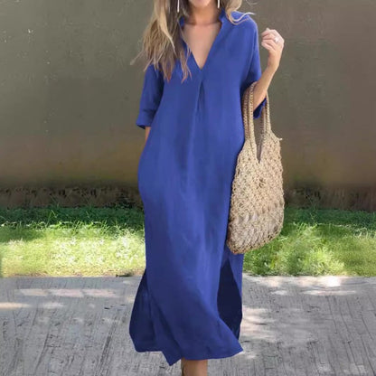 SL | Robe en lin avec décolleté en V et poche