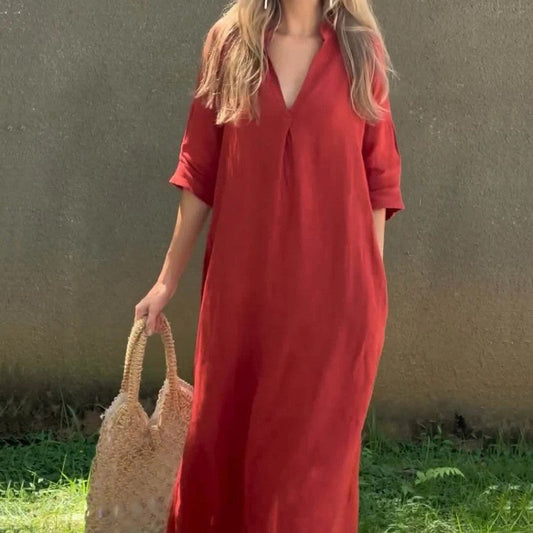 SL | Robe en lin avec décolleté en V et poche