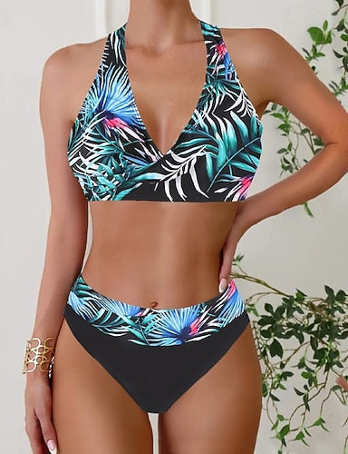 Swimwear 2 Piece Skirt Swimsuit Backless Vacation Beach Wear Stripe Striped V Neck Sleeveless Bathing Suits
