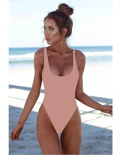 Swimwear One Piece High Waist Swimsuit Cutout Slimming High Waisted Backless Active Color U Neck Sleeveless Bathing Suits