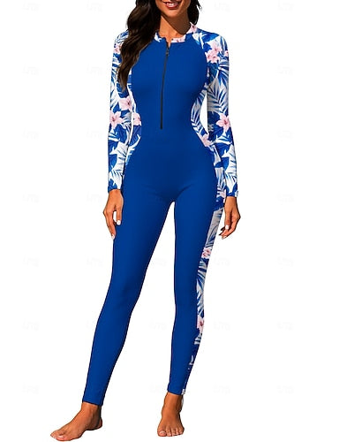 Medium Rash Guard Full Body Rash Guard One Piece Surfing Suit Tropical Zip Up With Built in Bra Front Zip Uv Sun Protection Full Coverage Upf50+ Long Sleeve Full Body Swimwear Bodysuit