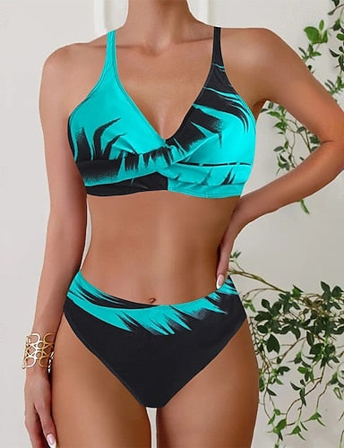 Swimwear 2 Piece Cheeky Swimsuit Backless Vacation Beach Wear Tie Dye V Neck Sleeveless Bathing Suits