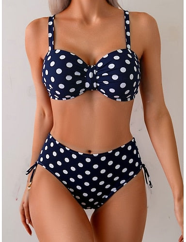 Swimwear Bikini 2 Piece Briefs Swimsuit Slim Backless Vacation Beach Wear Ombre Leopard V Neck Sleeveless Bathing Suits