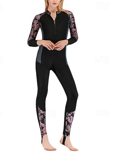 Rash Guard One Piece Swimsuit Printed Front Zip Quick Dry Lightweight Breathable Long Sleeve Bodysuit Bathing Suit Surfing Beach Water Sports Summer