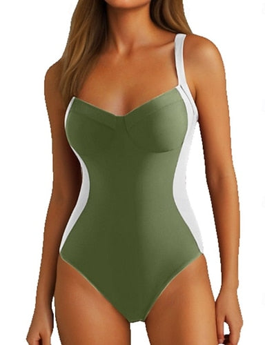 One Piece Swimsuit Slimming Colorblock Monokini Briefs Tummy Control High Waist Slim Backless Vacation Color Block V Neck Sleeveless Bathing Suits