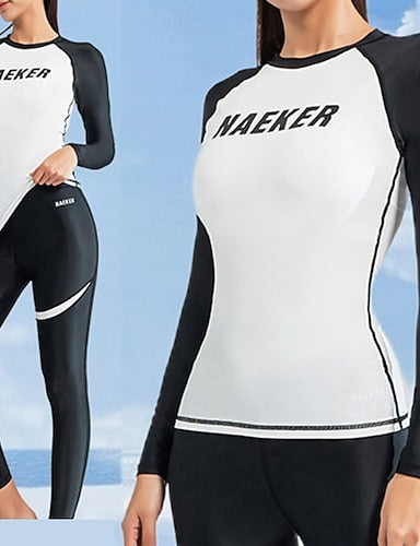 2 Piece Rash Guard Swimsuit Pants Surfing Shirt Alphabet Color-blocking Upf50+ Breathable Long Sleeve Diving Suit Surfing Canoeing Snorkeling Winter