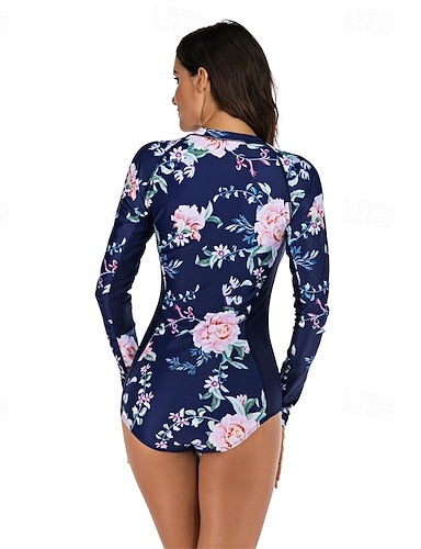 Rash Guard One Piece Swimsuit Front Zip Spandex Uv Sun Protection Upf50+ Quick Dry Long Sleeve Bodysuit Bathing Suit Surfing Beach Water Sports Summer