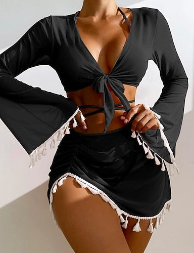 Bikini Sets Halter Bikini Top Bathing Suit Colored With Cover Up Uv Protection Quick Dry High Elasticity Long Sleeve Swimwear Swimsuit Surfing Beach Swimming Summer