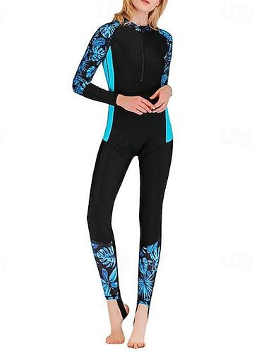Rash Guard One Piece Swimsuit Printed Front Zip Quick Dry Lightweight Breathable Long Sleeve Bodysuit Bathing Suit Surfing Beach Water Sports Summer