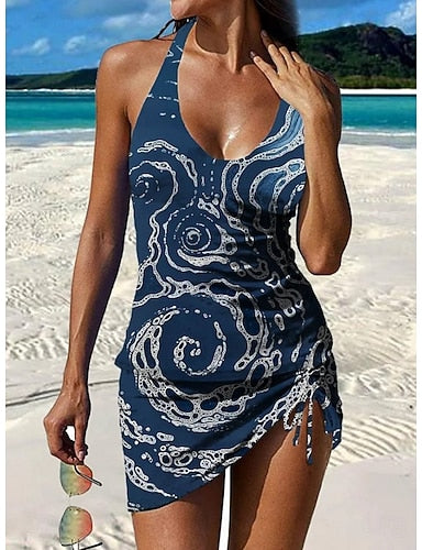 Swimwear Tankini Skirt Swimsuit Vacation Graphic Sleeveless Bathing Suits