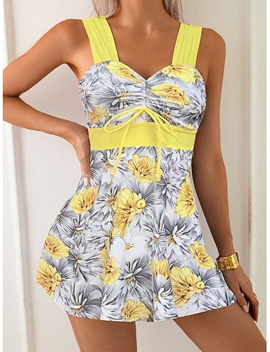 Swimwear Tankini 2 Piece Shorts Swimsuit Tummy Control High Waist Slim Backless Vacation V Neck Sleeveless Bathing Suits