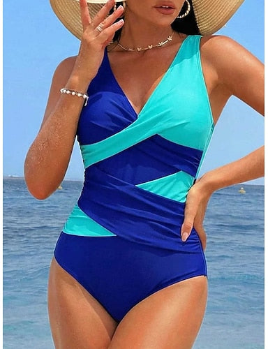Swimwear One Piece Monokini Swimsuit Tummy Control High Waist Slim Backless Vacation Beach Wear Color V Neck Sleeveless Bathing Suits
