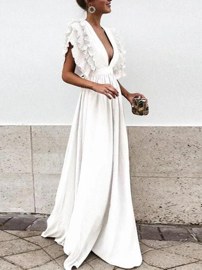 SL | Robe élégante avec décolleté en V et manches ruchées