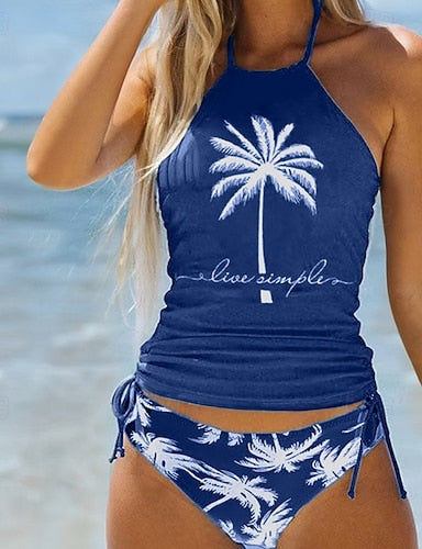Tankini Two Piece Swimsuit Halter Open Back Swimwear Swimwear Black / White Black Quick Dry Lightweight Breathable Sleeveless - Surfing Beach Swimming Summer Spring