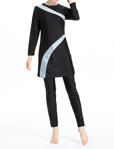Burkini Hijab Swimsuit Patchwork 3-piece Modest Swimwear Spandex Full Coverage Upf50+ Long Sleeve Bathing Suit Surfing Beach Water Sports Summer