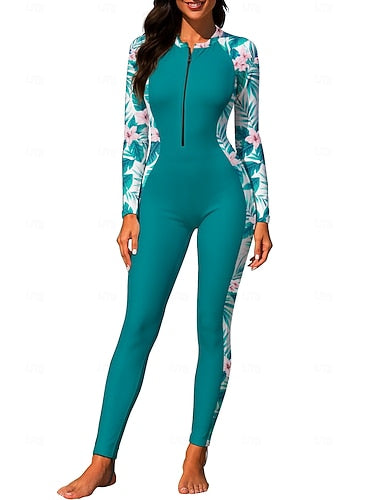 Medium Rash Guard Full Body Rash Guard One Piece Surfing Suit Tropical Zip Up With Built in Bra Front Zip Uv Sun Protection Full Coverage Upf50+ Long Sleeve Full Body Swimwear Bodysuit