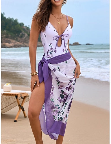 One Piece Swimsuit Cutout With Skirt Monokini Tummy Control High Waist Slim Backless Vacation Beach Wear V Neck Sleeveless Bathing Suits