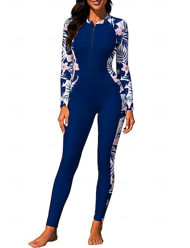 Medium Rash Guard Full Body Rash Guard One Piece Surfing Suit Tropical Zip Up With Built in Bra Front Zip Uv Sun Protection Full Coverage Upf50+ Long Sleeve Full Body Swimwear Bodysuit