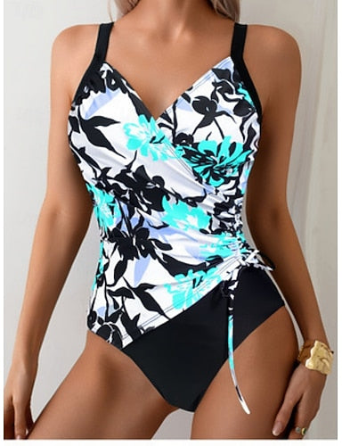 Swimwear One Piece Monokini Swimsuit Tummy Control High Waist Slim Backless Vacation Beach Wear V Neck Sleeveless Bathing Suits