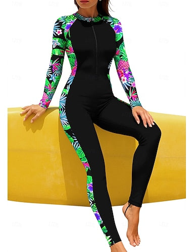 Regular Rash Guard Full Body Rash Guard Bathing Suit Tropical With Built in Bra Front Zip Uv Sun Protection Full Coverage Upf50+ Long Sleeve Full Body Swimwear Swimsuit Surfing