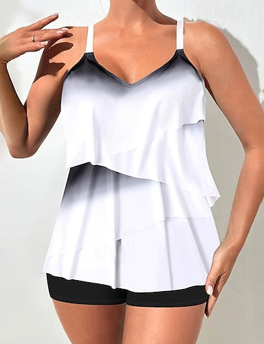 Swimwear 2 Piece High Waist Swimsuit Backless Vacation Beach Wear Ombre V Neck Sleeveless Bathing Suits