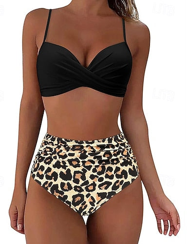Ruched Swimsuit Bikini Sets Swimwear Colored Swimwear Light Pink Black Breathable Sleeveless - Surfing Beach Swimming Summer