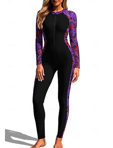 Standard Rash Guard Full Body Rash Guard One Piece Surfing Suit Tropical Zip Up With Built in Bra Front Zip Uv Sun Protection Full Coverage Upf50+ Long Sleeve Full Body Swimwear