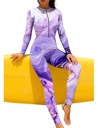Regular Rash Guard Full Body Rash Guard Bathing Suit Geometric Marble With Built in Bra Front Zip Uv Sun Protection Full Coverage Upf50+ Full Body Swimwear Surfing Canoeing Beach Summer