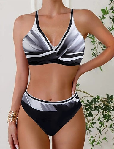 Swimwear 2 Piece Cheeky Swimsuit Backless Vacation Beach Wear Tie Dye V Neck Sleeveless Bathing Suits