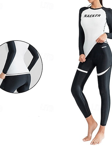 2 Piece Rash Guard Swimsuit Pants Surfing Shirt Alphabet Color-blocking Upf50+ Breathable Long Sleeve Diving Suit Surfing Canoeing Snorkeling Winter