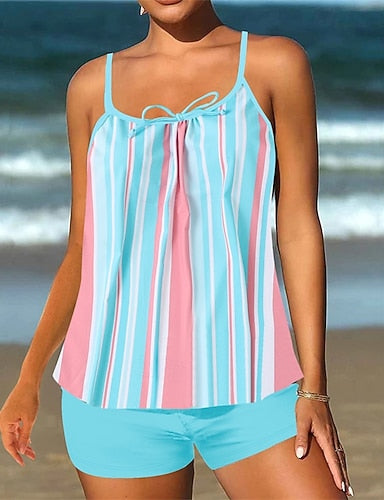 Tankini Two Piece Swimsuit Swimwear Swimwear Black Blue Breathable Quick Dry Lightweight Sleeveless - Swimming Surfing Beach Summer Spring