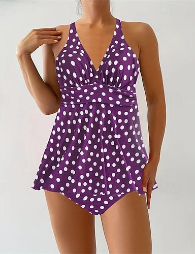 Tankini Two Piece Swimsuit Criss Cross Swimwear Spot Swimwear Black Blue Breathable Quick Dry Lightweight Sleeveless - Swimming Surfing Beach Summer Spring