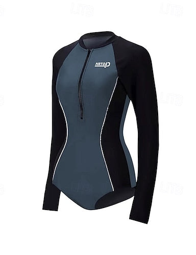 Surfing Suit One Piece Swimsuits Color-blocking Uv Sun Protection Quick Dry Long Sleeve Swimwear Beach Water Sports Swimming Spring