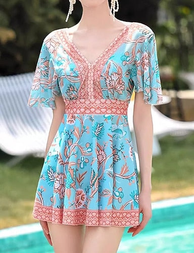 Rash Guard Bathing Suit Swimwear Swimwear Blue Uv Protection Tummy Control Surfing Beach Vacation Summer
