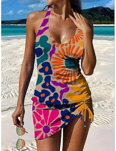 Swimwear Tankini Skirt Swimsuit Vacation Graphic Sleeveless Bathing Suits