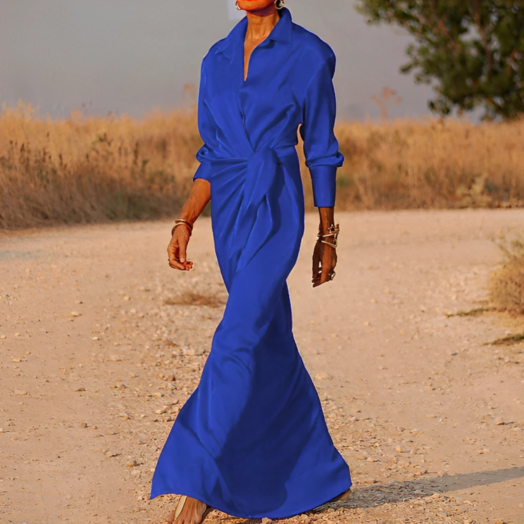 SL | Maxi-robe à manches longues avec revers et coupe étroite