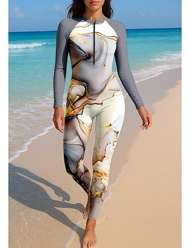 Rash Guard Full Body Swimwear Dive Skin Suit Gradient Front Zip Upf50+ Quick Dry High Elasticity Long Sleeve Swimwear Surfing Diving Snorkeling Summer