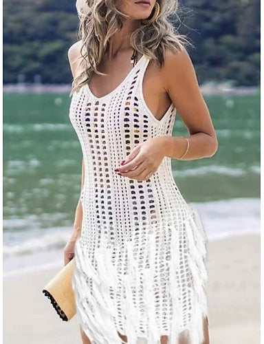 Cover Up Swimsuit Dress Cut Out Vacation Beach Wear Color U Neck Sleeveless Bathing Suits
