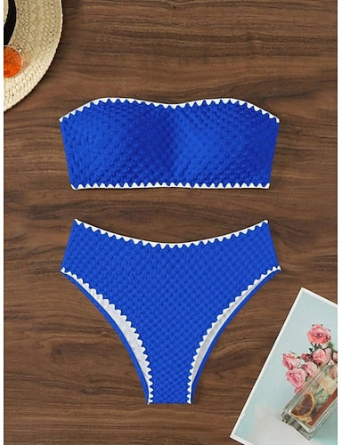 Swimwear Bikini 2 Piece Cheeky Swimsuit Slim Backless Vacation Beach Wear Color Strapless Sleeveless Bathing Suits